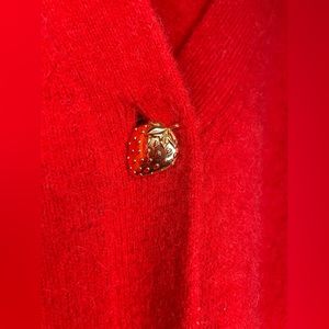 & Other Stories Red Wool Cardigan with Puff Sleeves and Strawberry Buttons